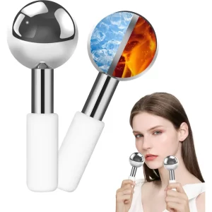 Glacial Bliss Stainless Steel Cryo Massage Globes For Facials, Waxing And Other Treatments 2 Globes With White Handles (1)