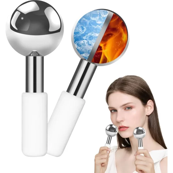 Glacial Bliss Stainless Steel Cryo Massage Globes For Facials, Waxing And Other Treatments 2 Globes With White Handles (1)