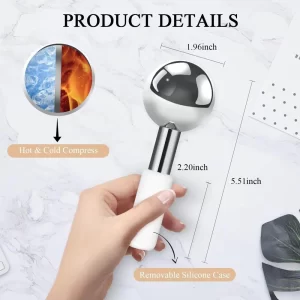 Glacial Bliss Stainless Steel Cryo Massage Globes For Facials, Waxing And Other Treatments 2 Globes With White Handles (2)