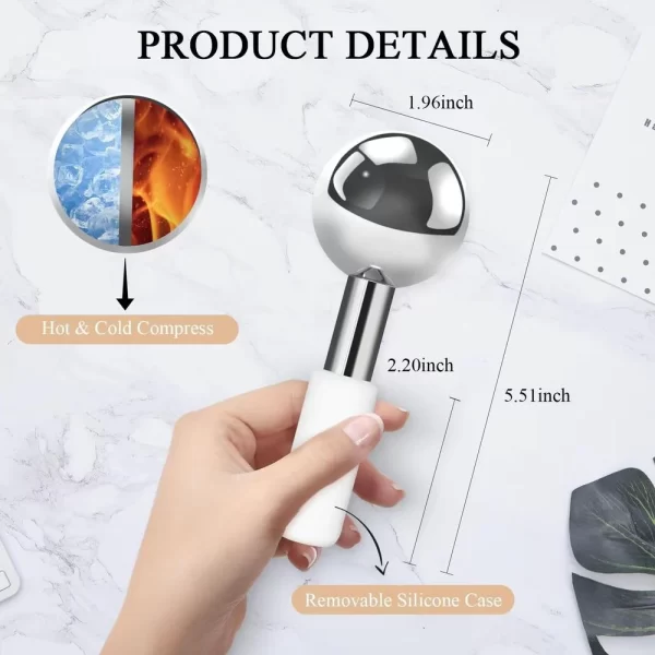Glacial Bliss Stainless Steel Cryo Massage Globes For Facials, Waxing And Other Treatments 2 Globes With White Handles (2)