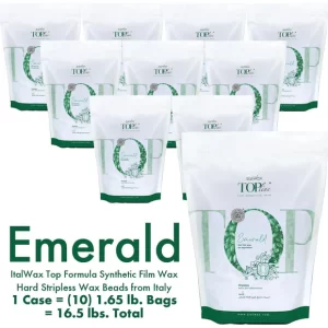Italwax Top Formula Synthetic Film Wax – Emerald – Hard Stripless Wax Beads From Italy 1 Case = (10) 1.65 Lb. Bags = 16.5 Lbs. Total